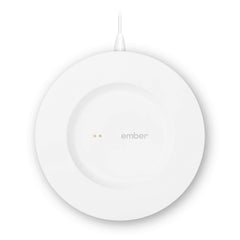 Ember Charging Coaster 2 face avant blanche montrant l'emplacement de la tasse et le voyant LED pour une charge facile