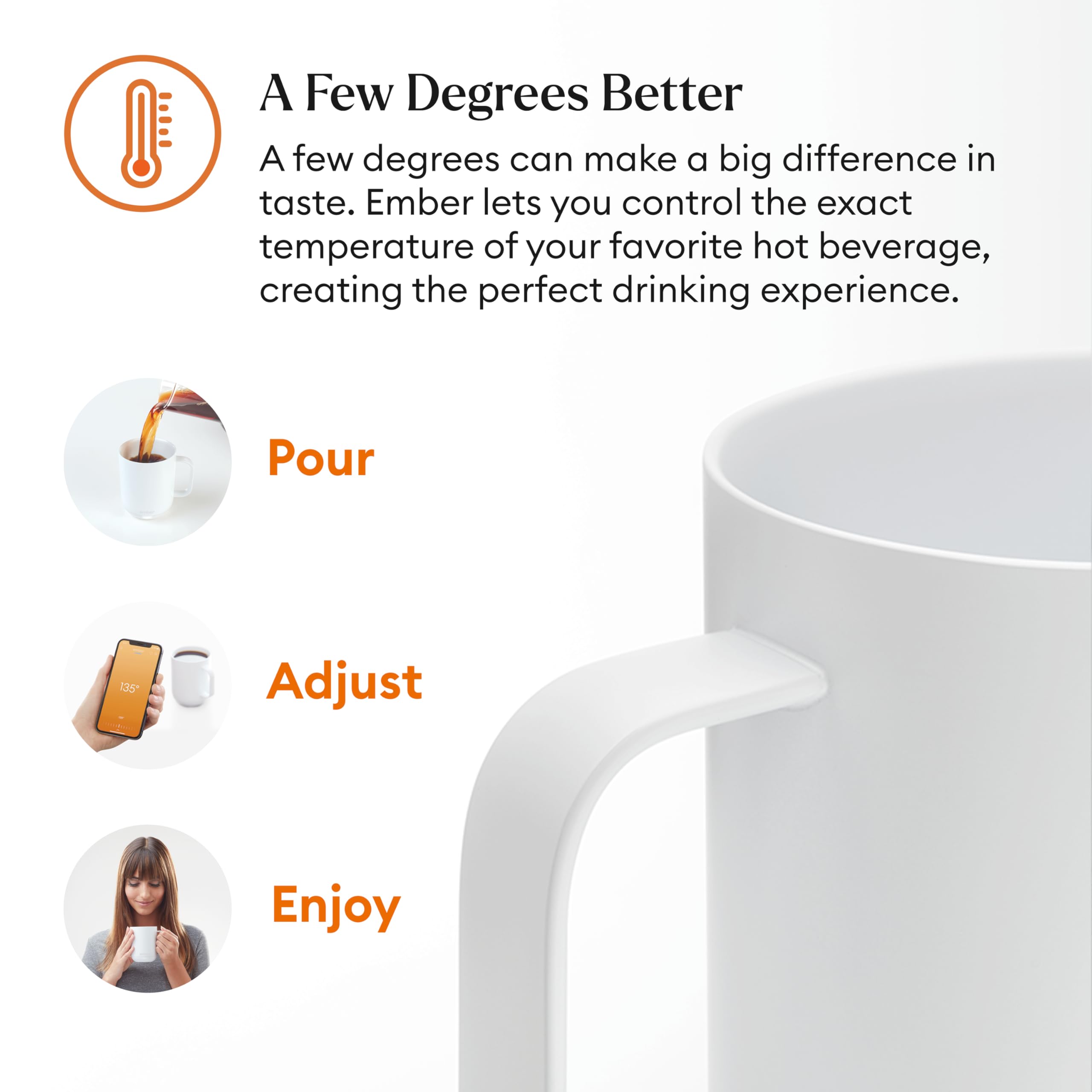Ember mug 2 comparaison taille main, format 10 oz pratique et ergonomique