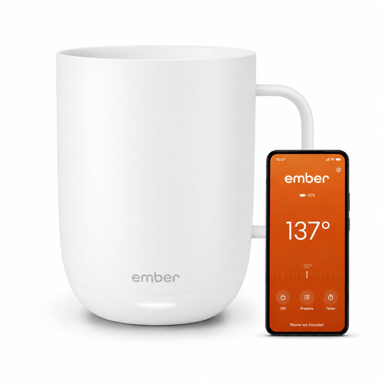 Ember tasse Mug 2 blanche vue avant montrant design élégant et gain de confort