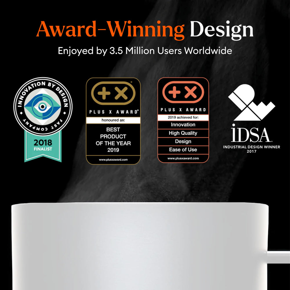 Ember tasse posée dans une main montrant échelle de 414 ml et prise en main