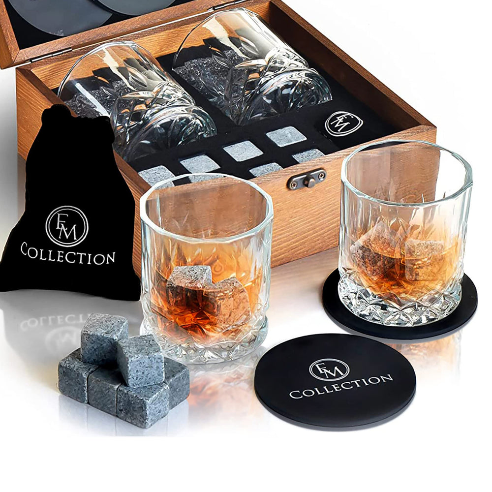 EMcollection coffret bois ouvert montrant les verres et pierres, parfait pour offrir