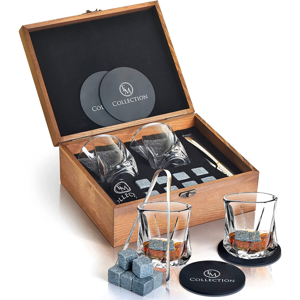 EMCOLLECTION coffret ouvert exposant verres, pierres et accessoires, cadeau complet