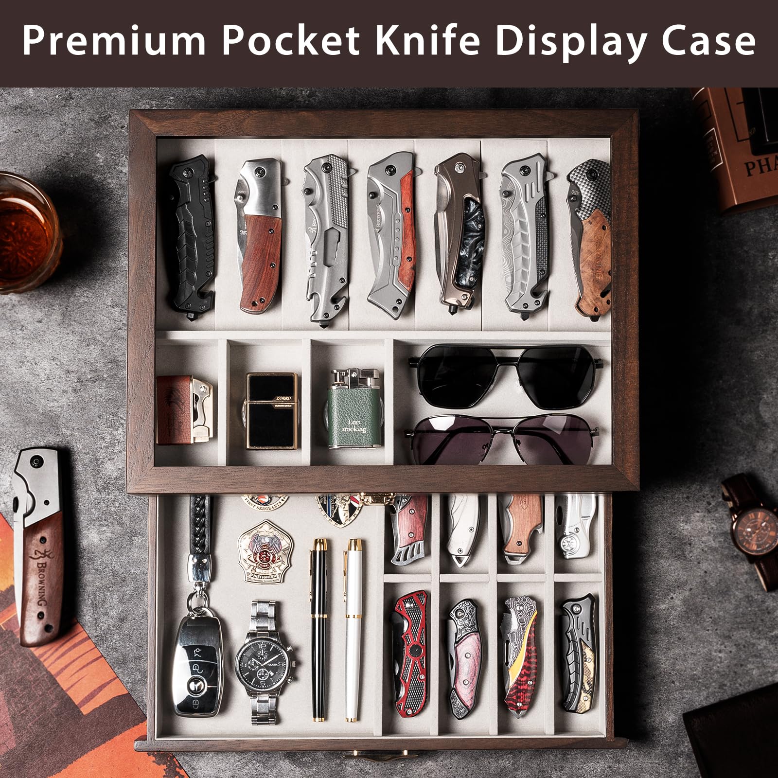 Emfogo coffret ouvert deux niveaux pour organiser couteaux et accessoires