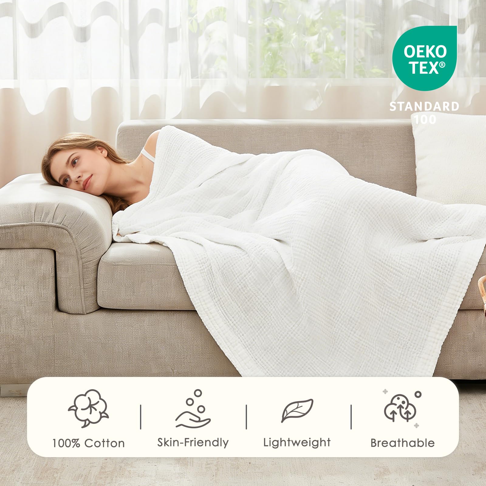 EMME gros plan tissage en mousseline, texture respirante et douce