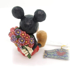 Enesco Mini Mickey de dos avec bouquet caché, révèle surprise et romantisme