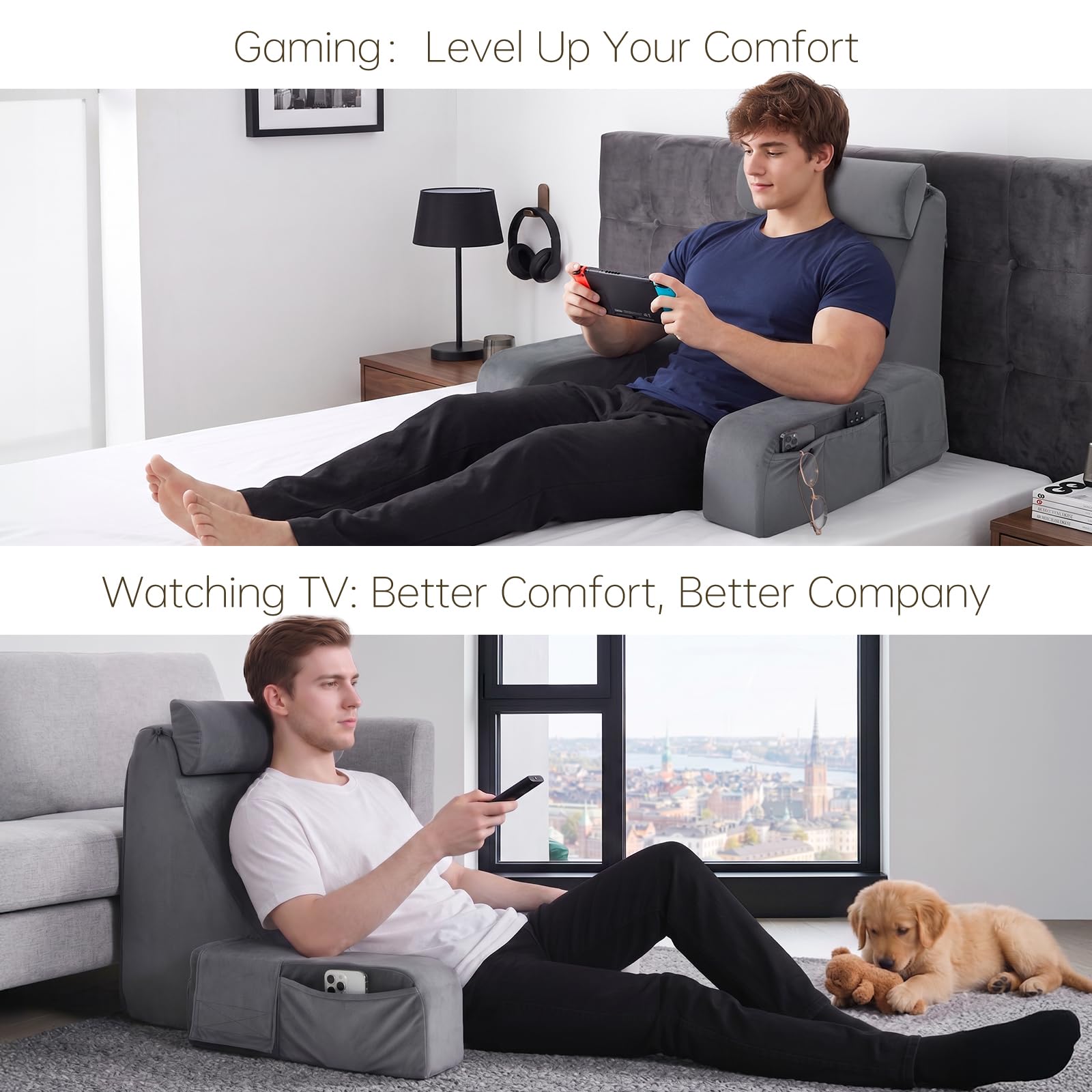 ENITYA appuie-tête détaché utilisé comme coussin lombaire