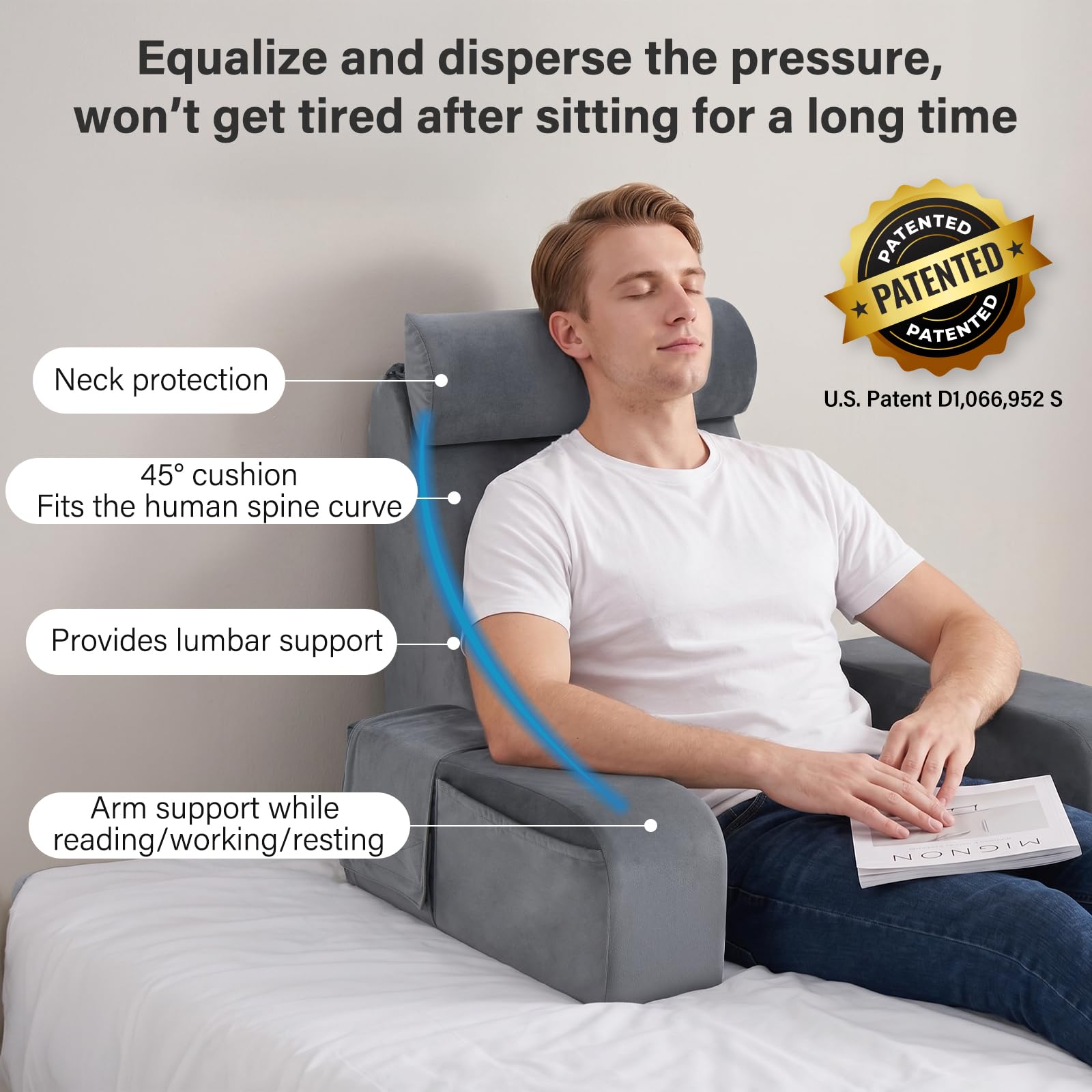 ENITYA coussin en usage sur lit pour lire confortablement
