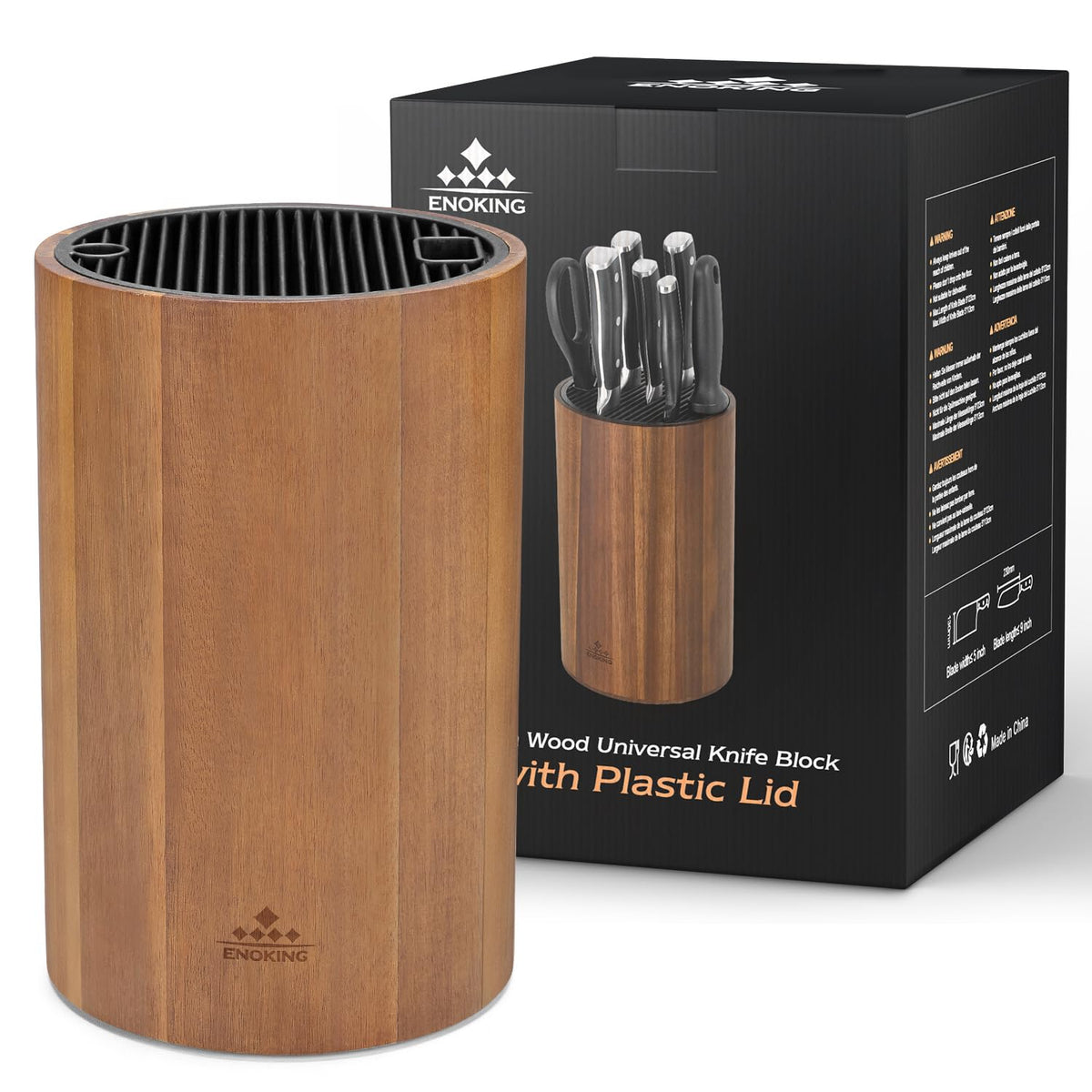 ENOKING bloc en acacia vu de face montrant rangement pratique