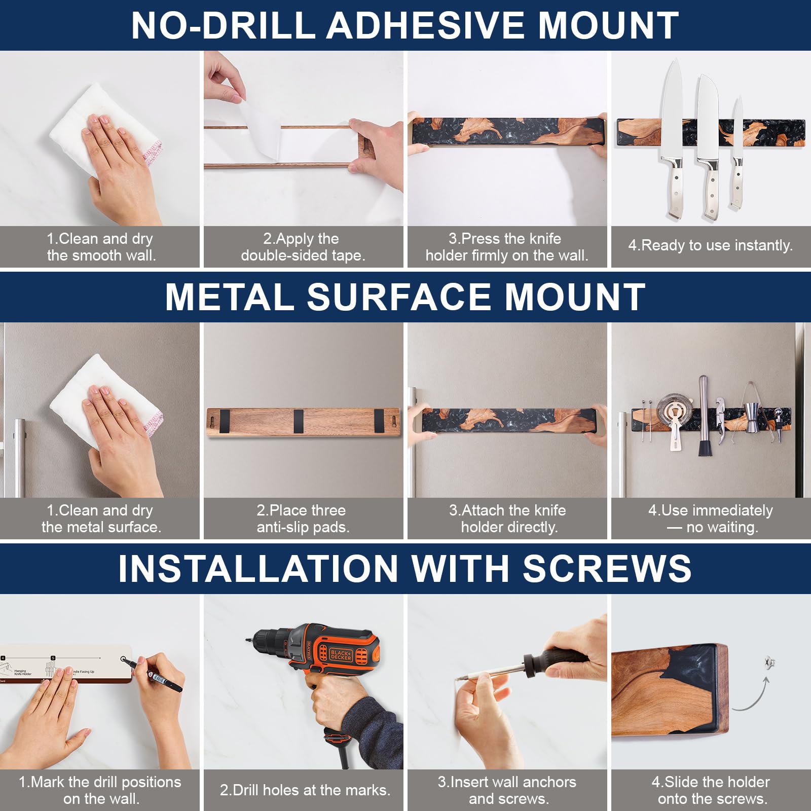 ENOKING montage adhésif sans perçage idéal pour locataires et surfaces lisses