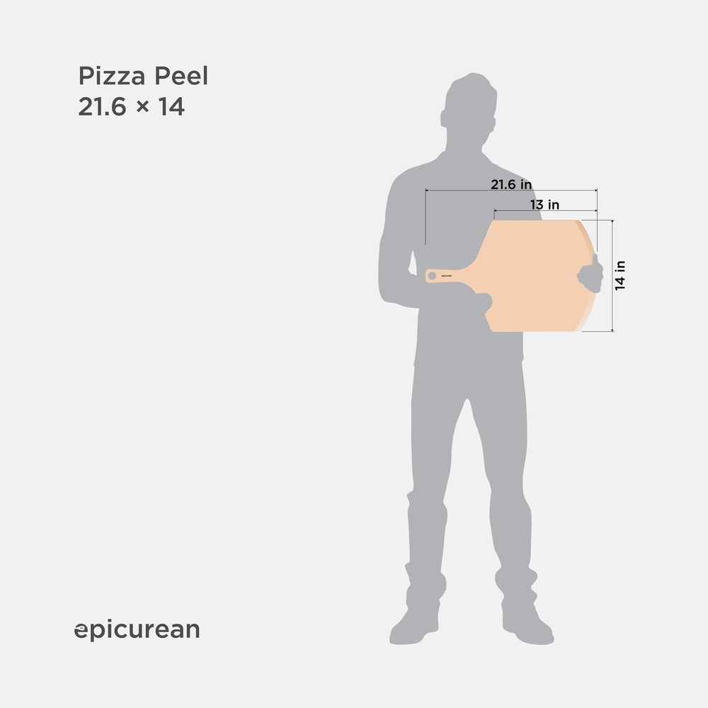 Epicurean pelle à pizza comparaison taille illustrant capacité familiale pratique