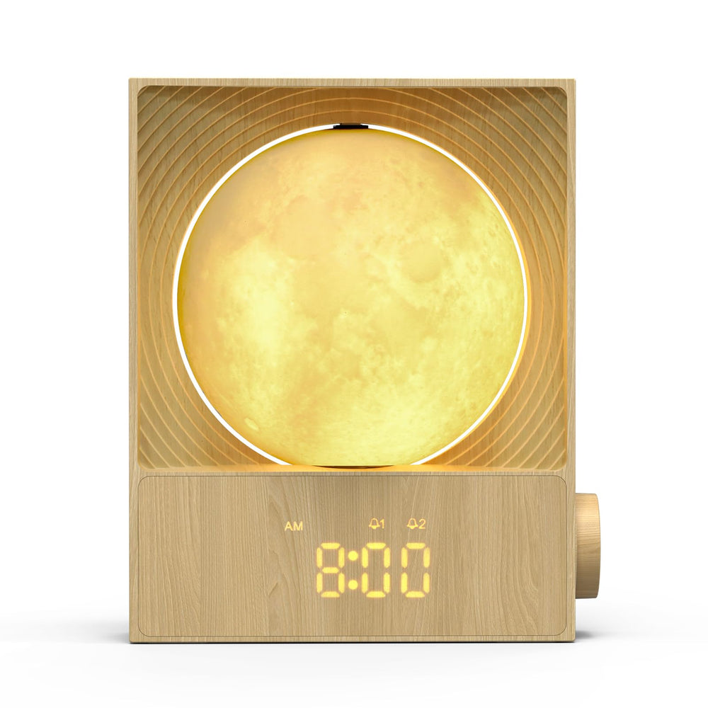 Epochleno face avant bois montrant l'écran dimmable et réveil apaisant