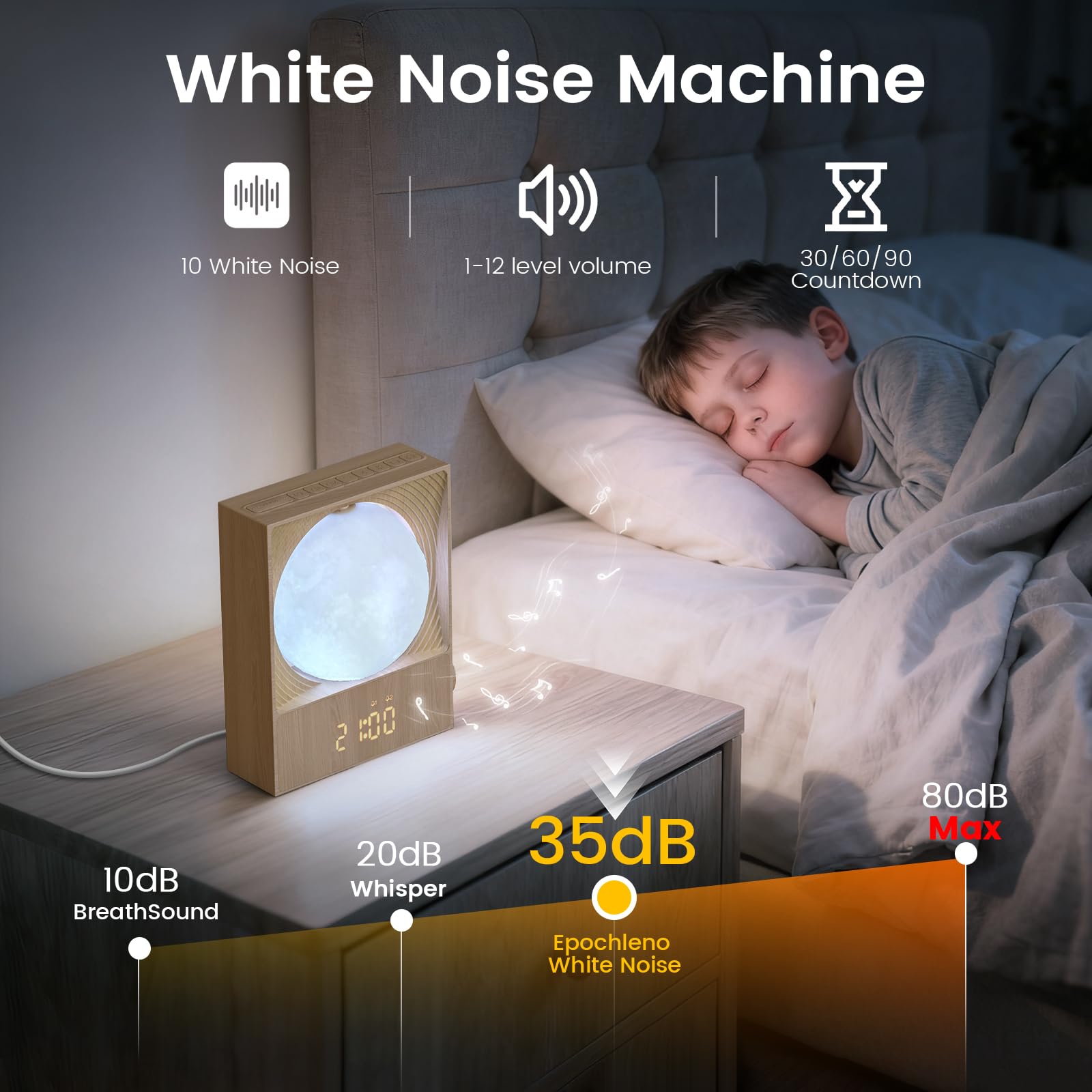 Epochleno posé sur table de nuit utilisé pour réveiller en douceur