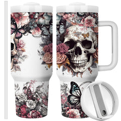 Equoza vue de face du tumbler 40oz, design gothique visible et impact visuel
