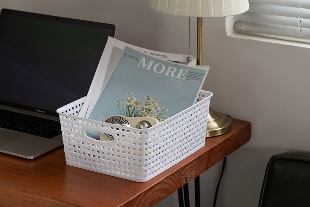 Eslite pack de 4 paniers blanc présenté sur table pour rangement modulable