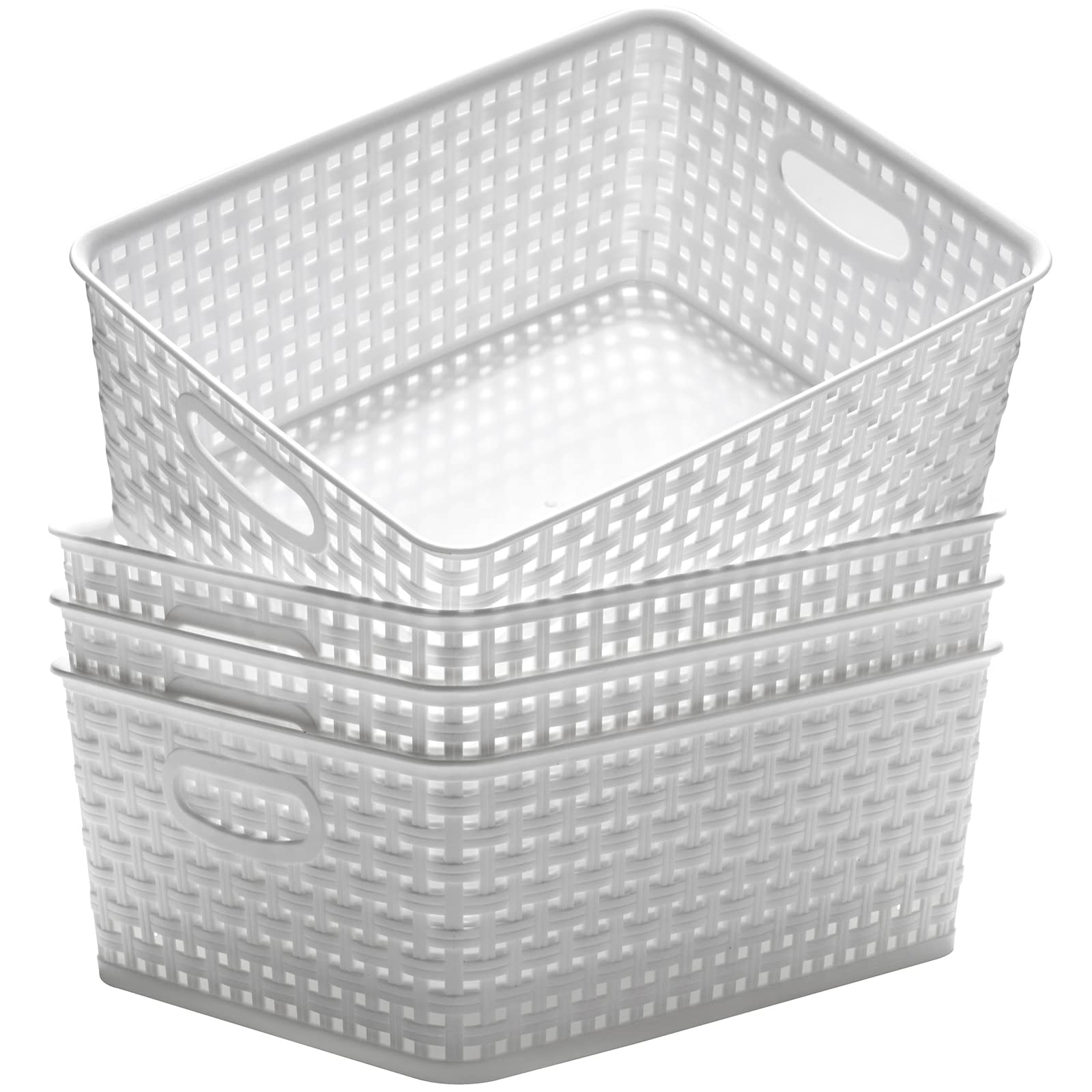 Eslite panier face avant blanc montrant design tressé et rangement soigné