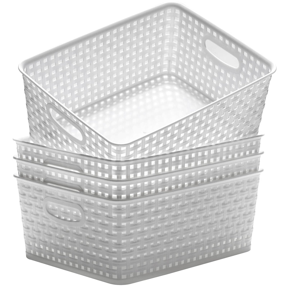 Eslite panier face avant blanc montrant design tressé et rangement soigné