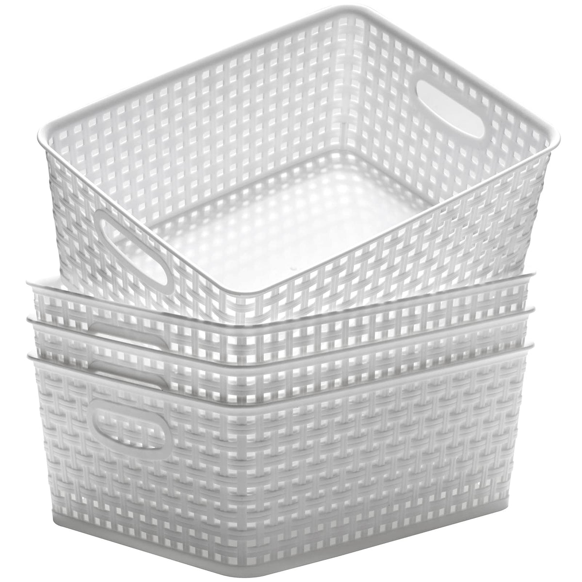 Eslite panier face avant blanc montrant design tressé et rangement soigné