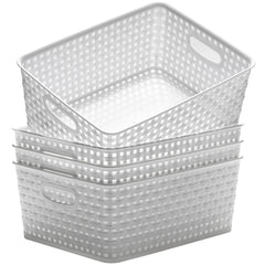 Eslite panier face avant blanc montrant design tressé et rangement soigné