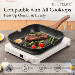ESLITE LIFE poêle en action saisissant un steak pour grillades parfaites à la maison