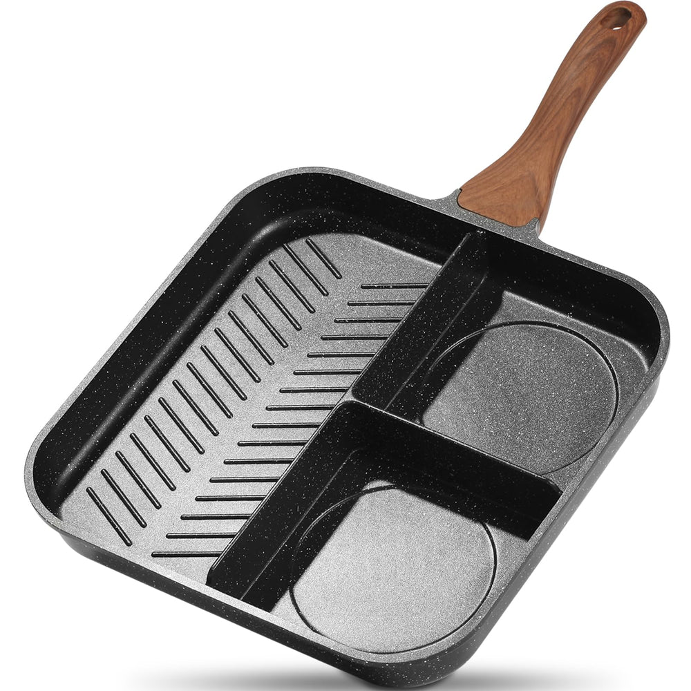 ESLITE LIFE vue avant de la poêle grill divisée, gain de place et organisation