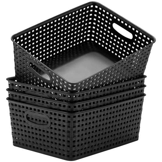 Eslite lot de 4 paniers noirs vue avant pour organisation rapide
