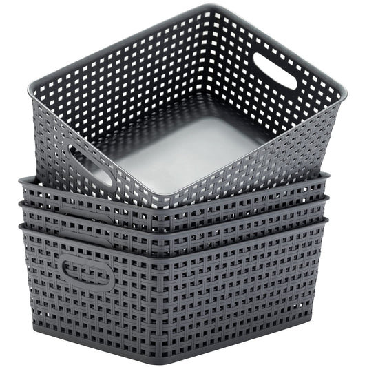 Eslite vue avant lot de 4 paniers gris pour organisation domestique