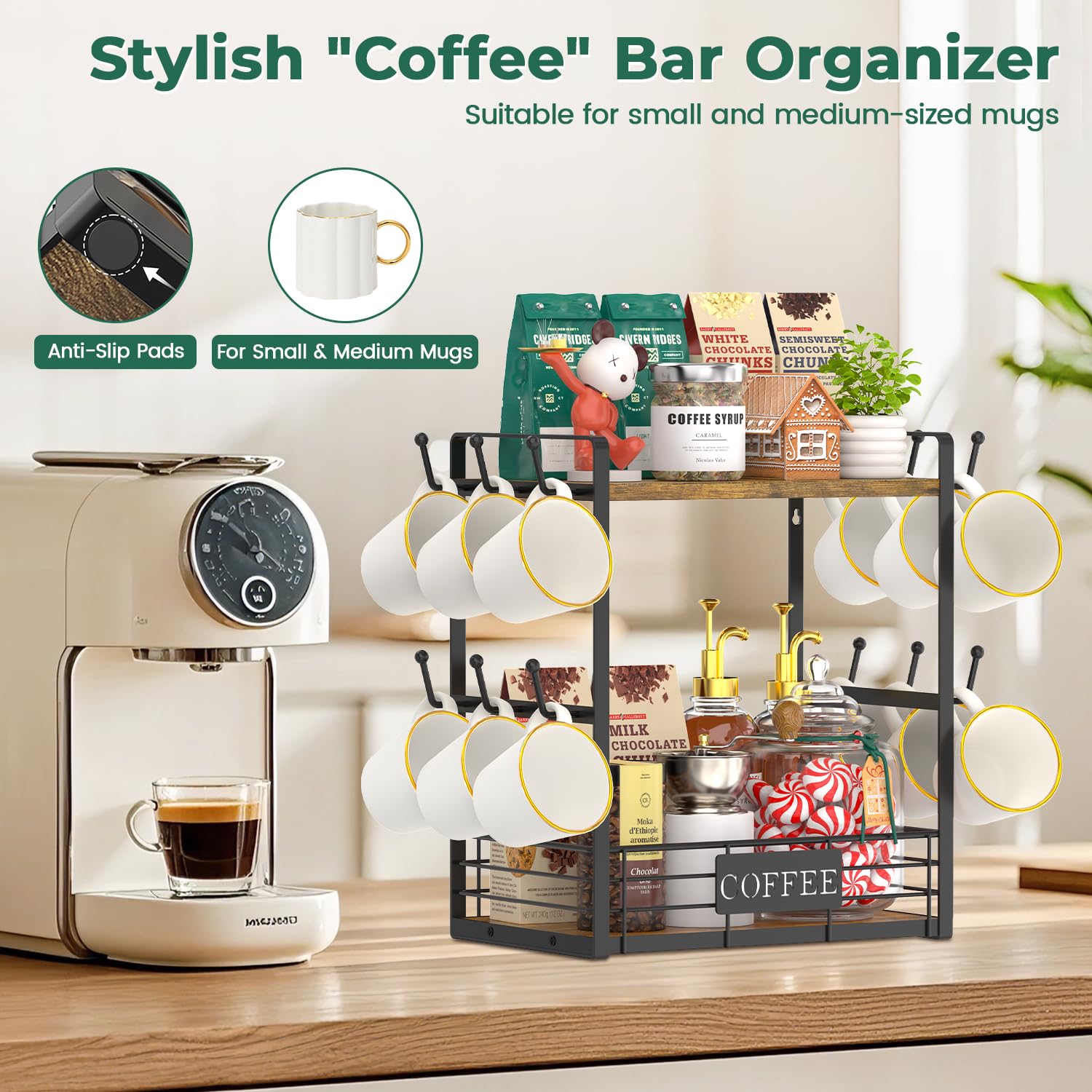 EsLuker.ly plateaux avec capsules et sucrier pour stockage ordonné des accessoires