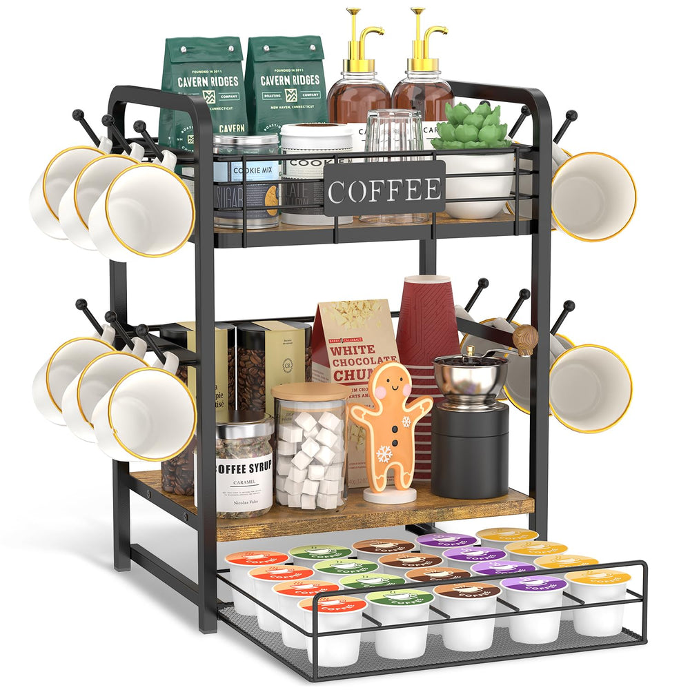 EsLuker.ly vue frontale de la station de bar à café, rangement compact et ordonné