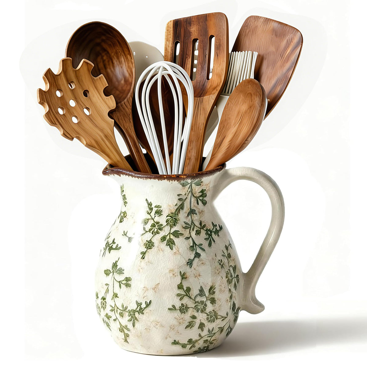 ESSGUO pot à ustensiles face avant avec motif floral, ajoute du charme champêtre