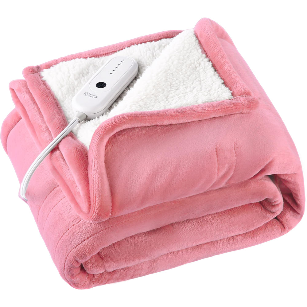 ESTINGO plaid chauffant recto rose poudré double chaleur confortable