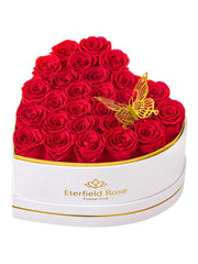 Eterfield coffret cœur devant montrant 27 roses rouges, cadeau élégant