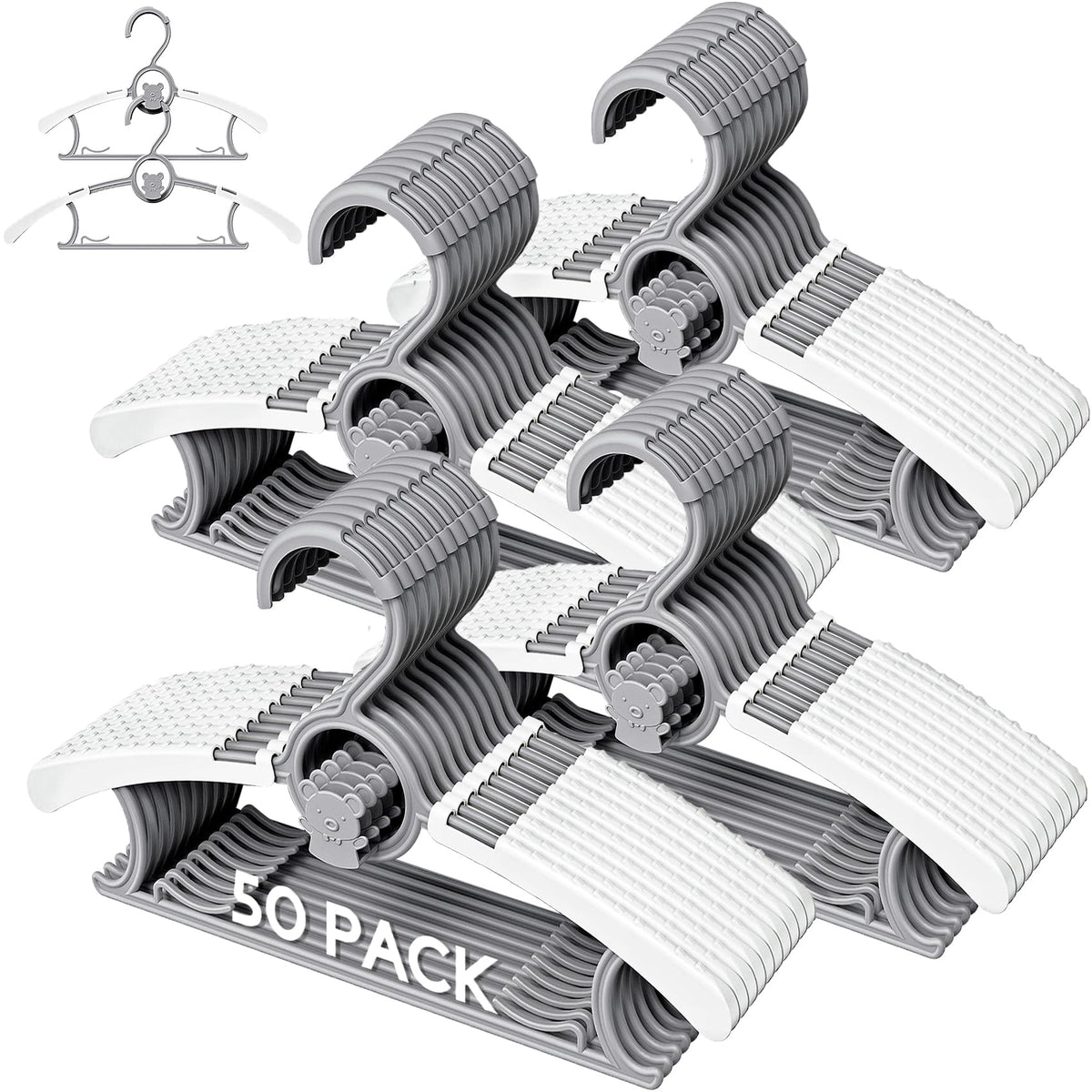 Eunhdet lot de 50 cintres bébé montrant l'ensemble compact, idéal pour organisation