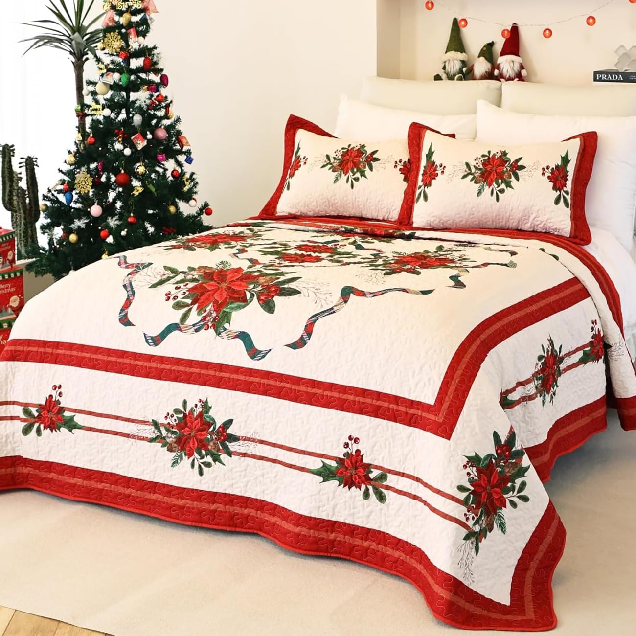 EVENHUG couette face avant motif floral rouge, apporte ambiance festive