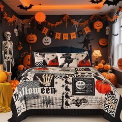 EVENHUG couvre-lit face recto montrant motif Halloween et ambiance festive