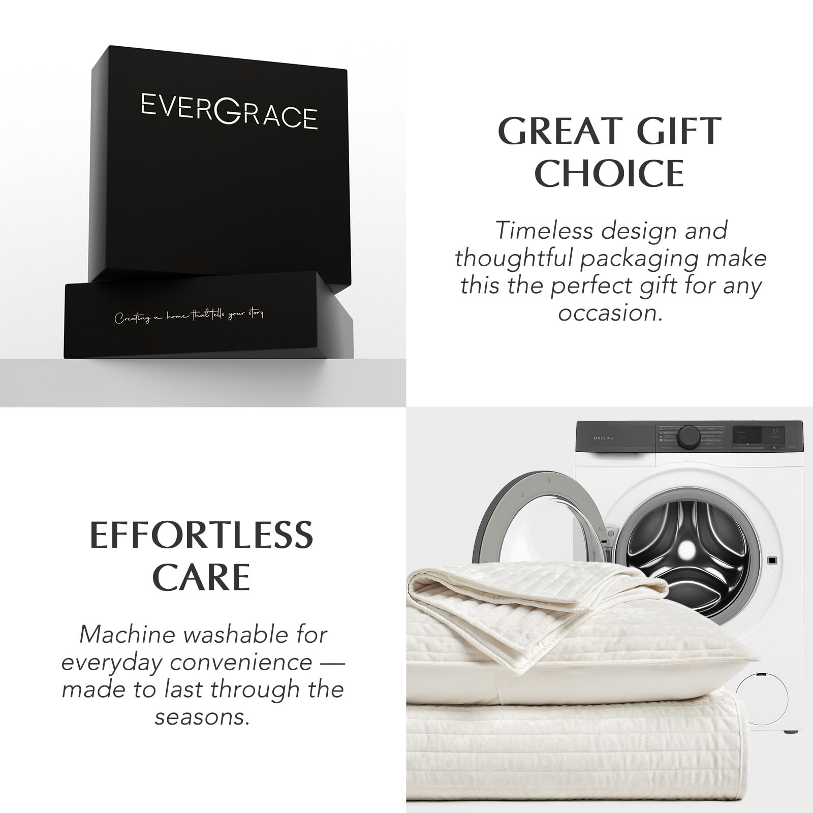 EverGrace ensemble styling oreillers et plaids, coordonne sans effort la literie