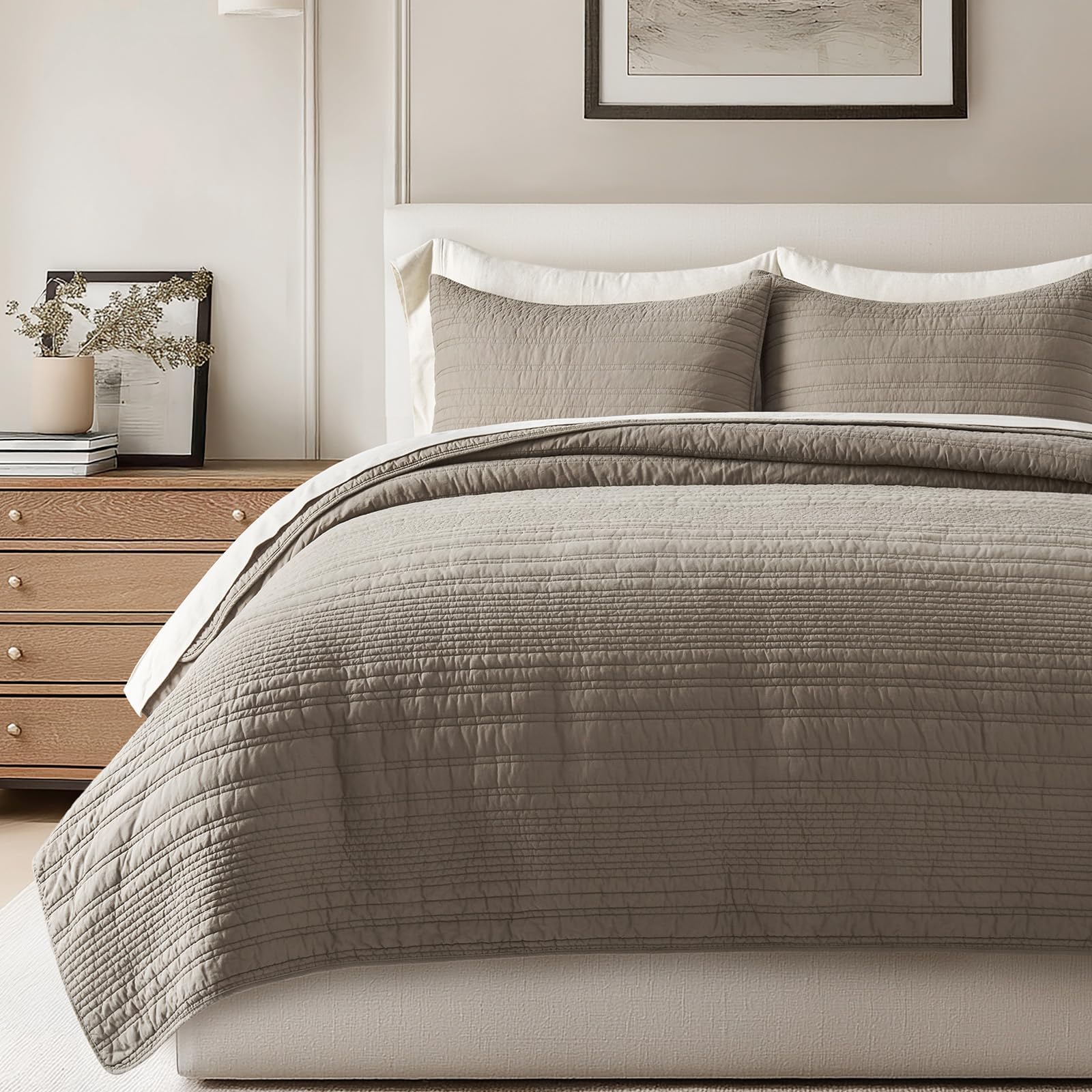 EverGrace couette face king stone taupe montrant élégance et confort