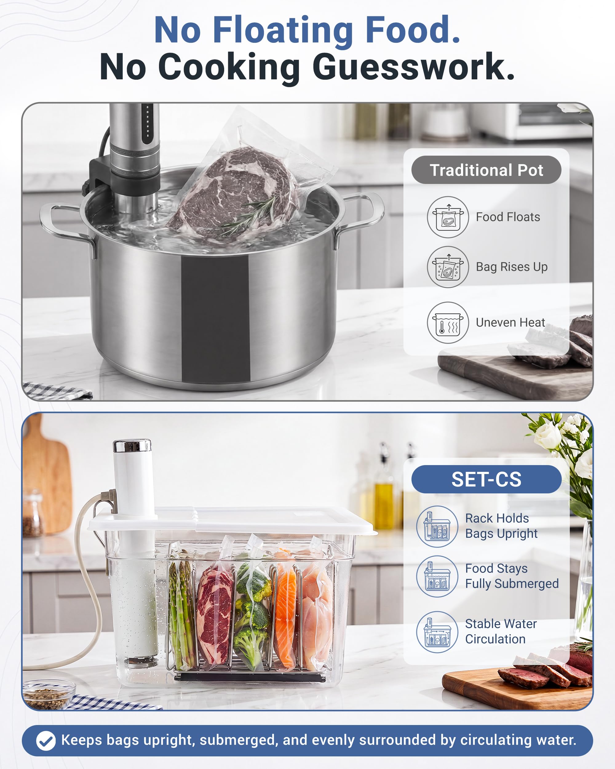 EVERIE grille inox avec séparateurs garantissant immersion uniforme des sacs