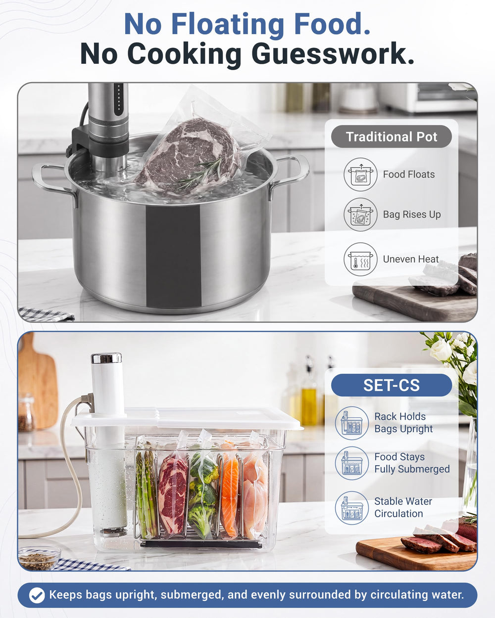EVERIE grille inox avec séparateurs garantissant immersion uniforme des sacs