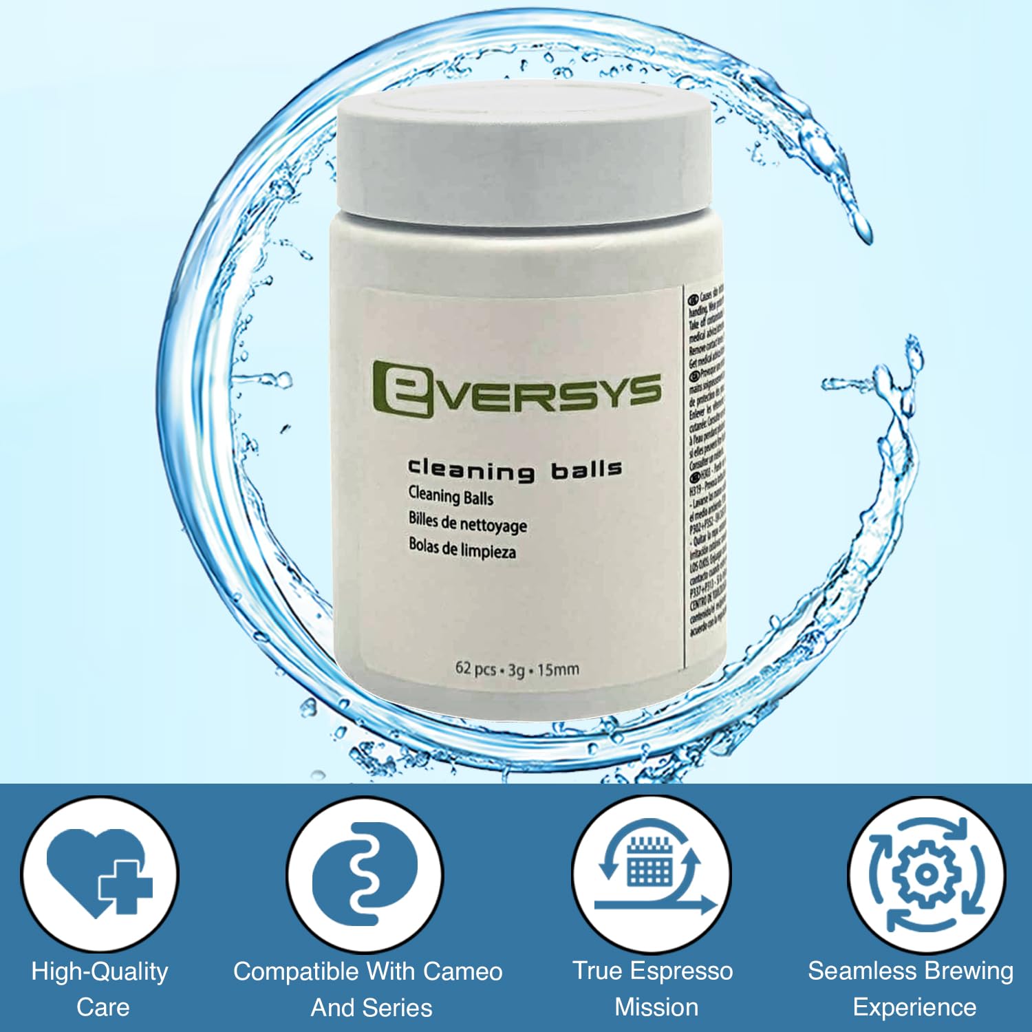 Eversys gros plan sur la texture des boules de nettoyage illustrant la conception précise et durable