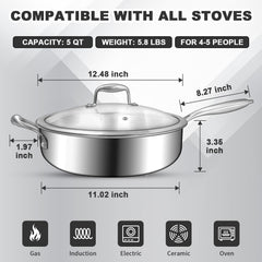 EWFEN poêle 12" intérieur 304 inox poli facilitant nettoyage et cuisson saine