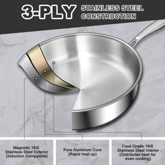 EWFEN poêle 12" coupe montrant le noyau aluminium pour chaleur uniforme