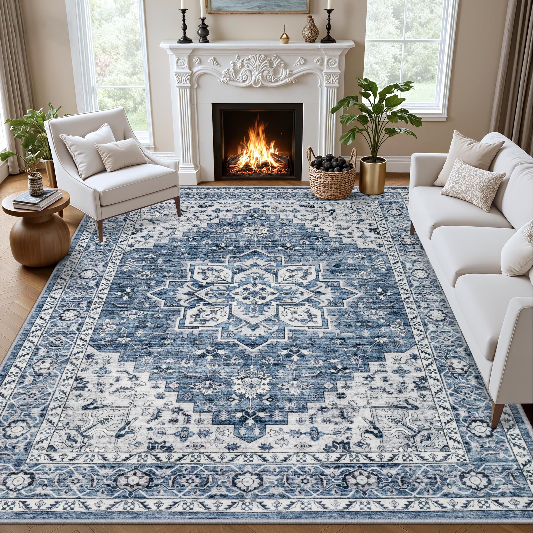 ExpediX vue avant du tapis 5x7 montrant le motif vintage et apporte élégance