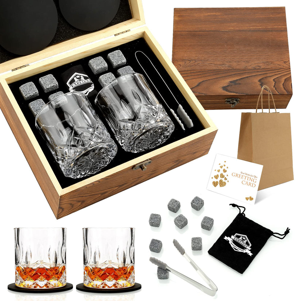 EXREIZST coffret bois ouvert montrant les pierres et verres pour cadeau élégant