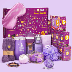 Exun coffret face ouverte montrant 12 cadeaux pour une surprise quotidienne et relaxation