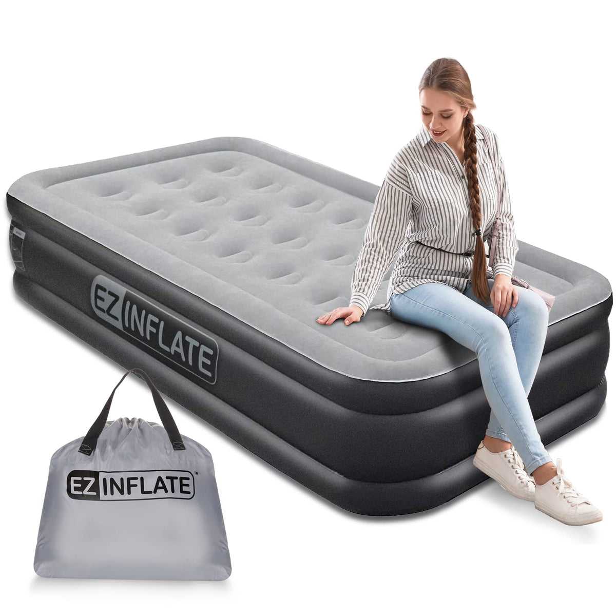 EZ INFLATE face du matelas gonflé montrant finition utile