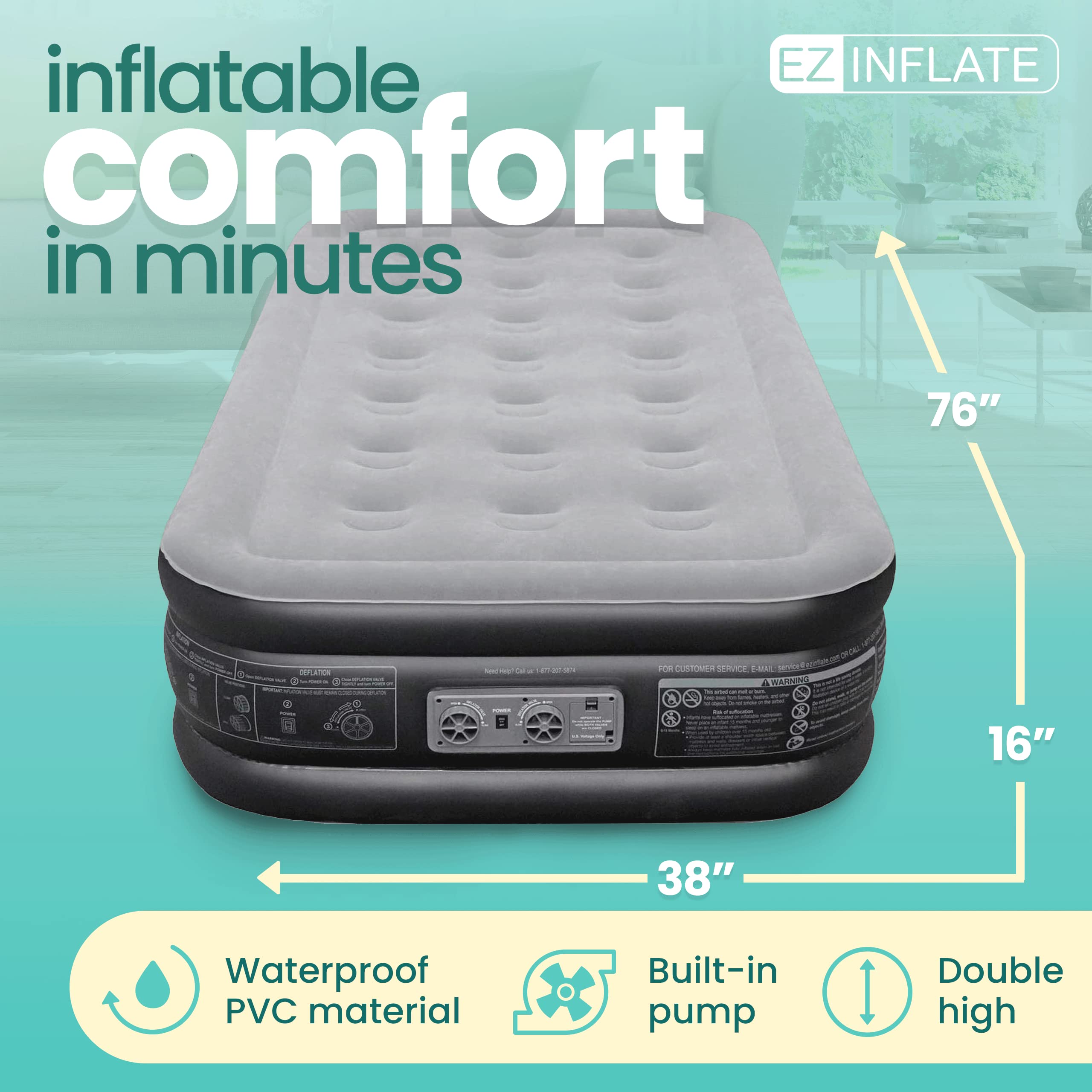 EZ INFLATE pompe intégrée en gros plan pour gonflage rapide