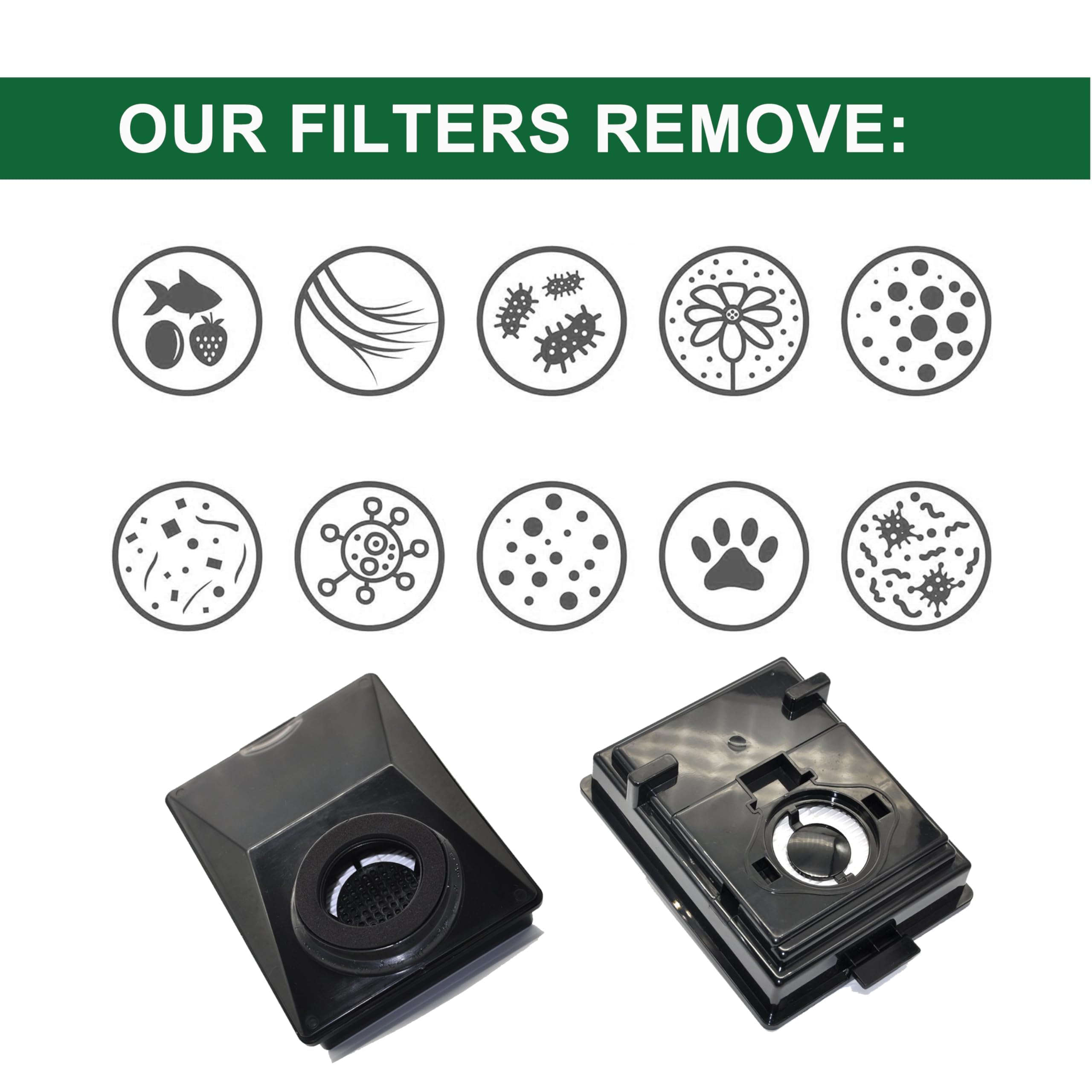 EZ SPARES filtre inséré dans un Rainbow E2 démontrant compatibilité directe
