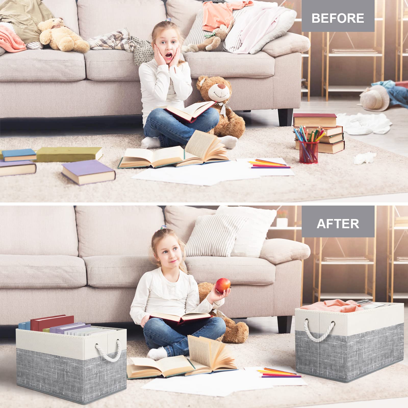 Fab totes comparaison avec livre pour échelle, montre capacité de rangement élevée