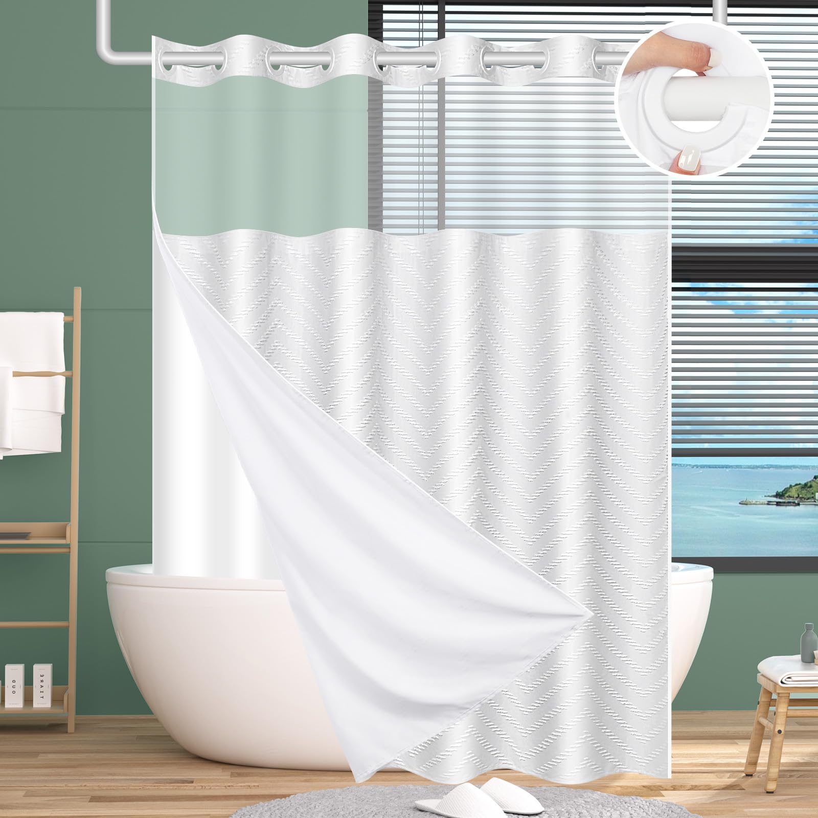 FADOTY vue frontale du rideau sans crochets, installation rapide et propre