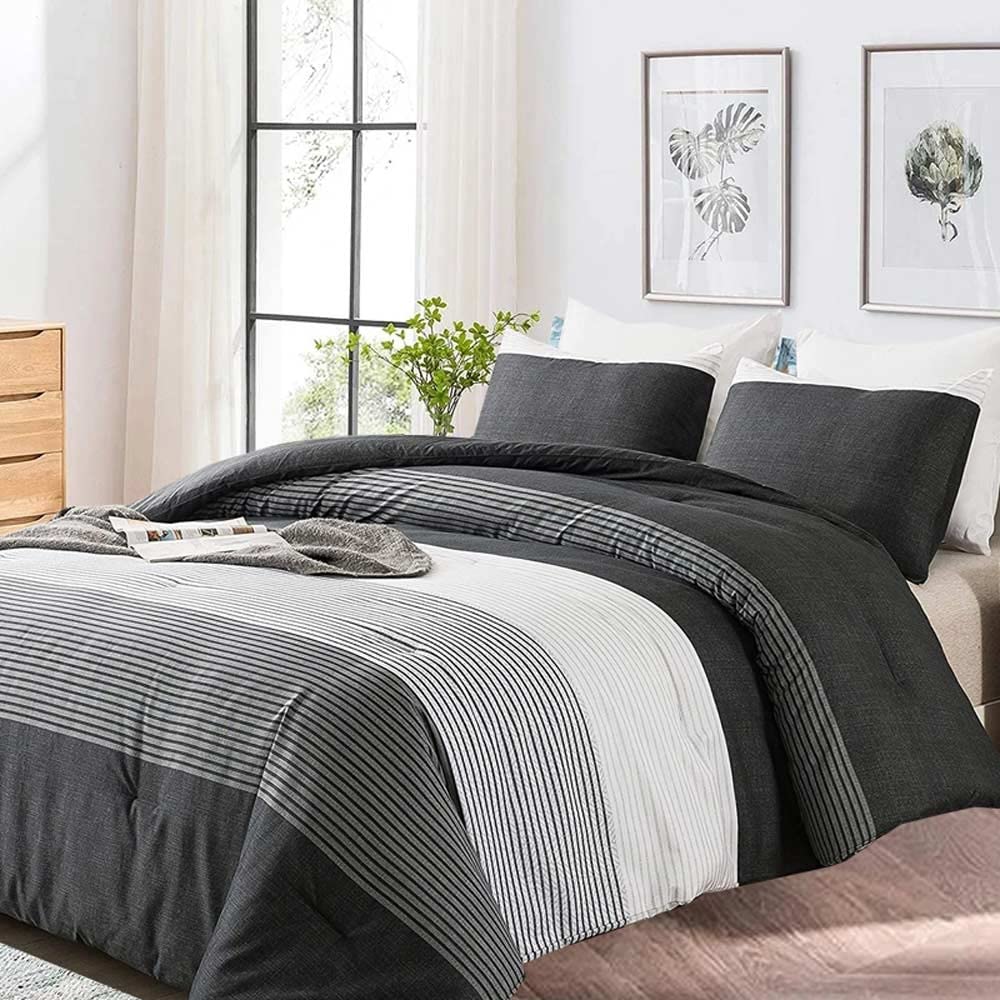 Faincy couette ensemble face montrant design rayures patchwork moderne et neutre